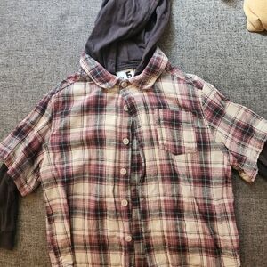 Cotton On Plaid Hooded Shirt - Red and Gray